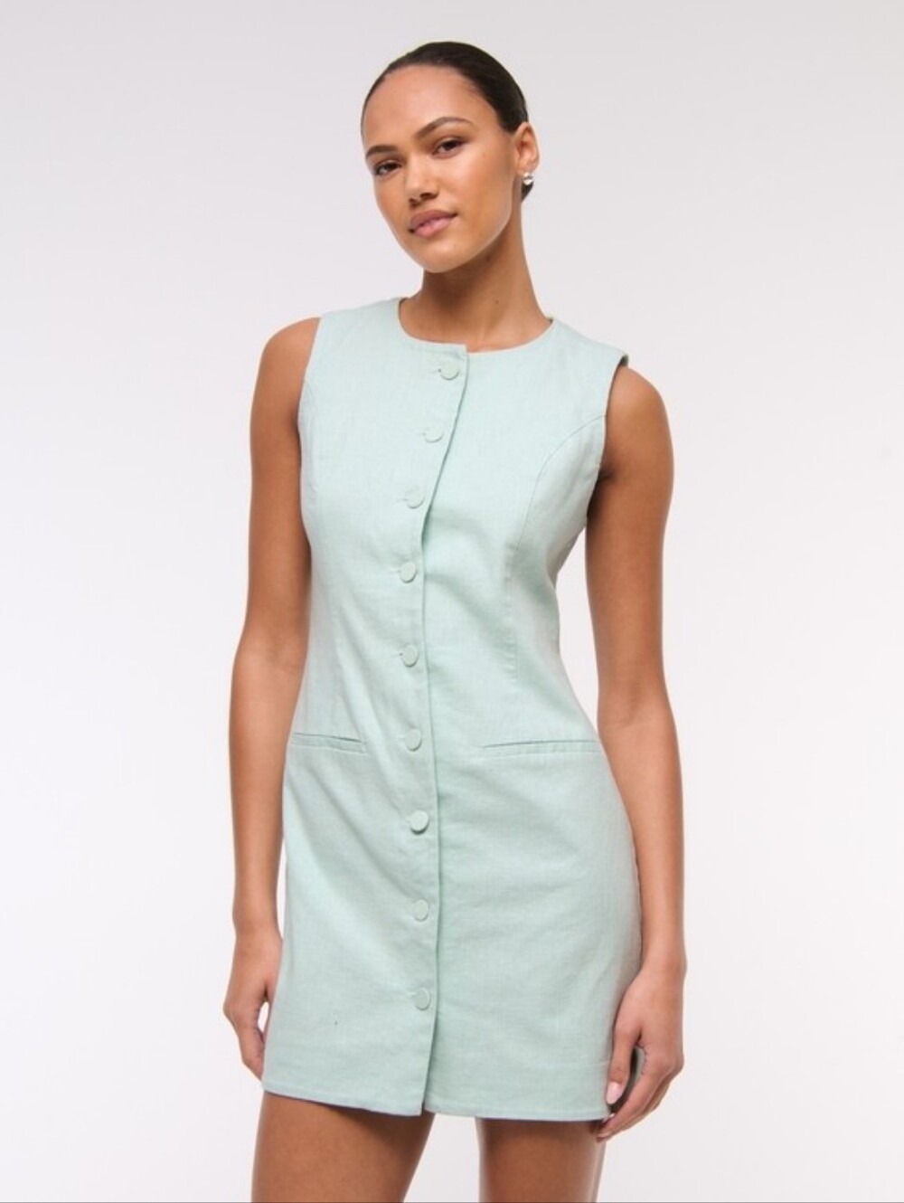 Abercrombie & Fitch Mara Linen Blend Mini Dress Light Blue Mint Size XL Tall